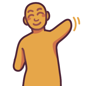 Someone waving with a happy expression. Both arms end just above the elbow.